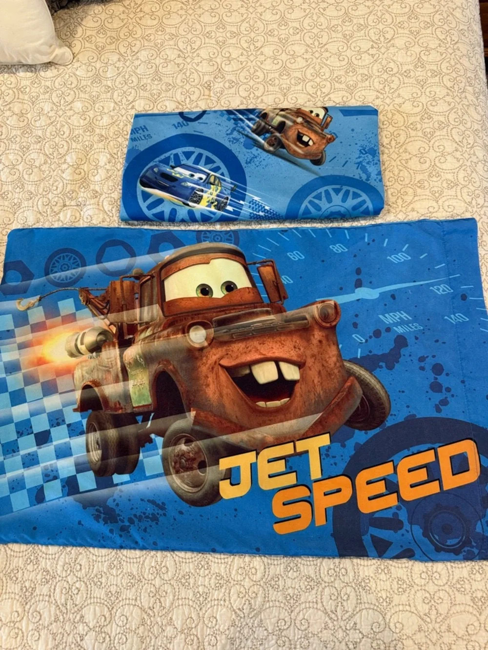Disney Pixar Cars 2 Mater Lighting McQueen Twin Flat Sheet and One Pillowcase